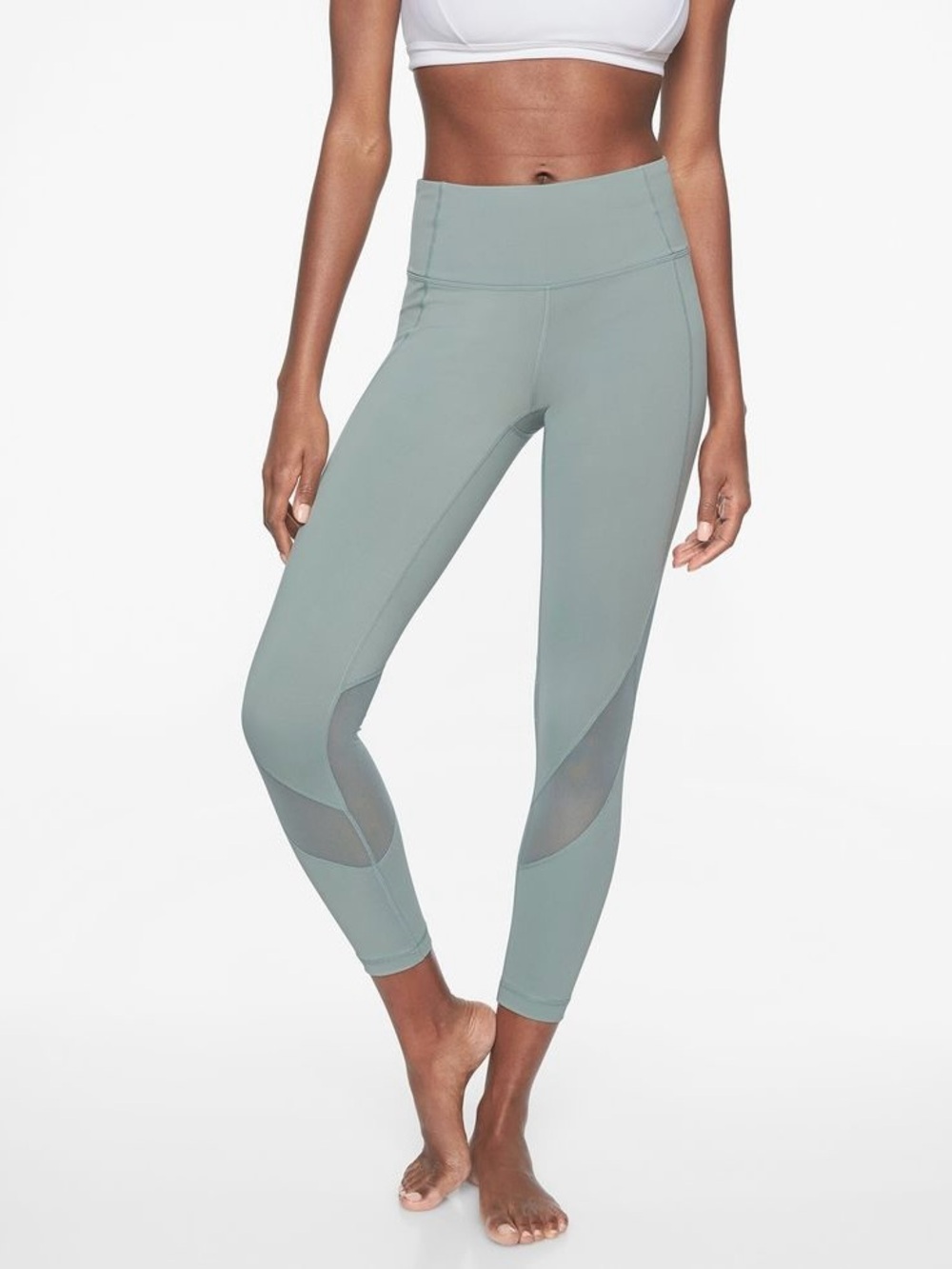Athleta Eclipse 7/8 High Rise Leggings Seafoam Green Mesh Yoga Pilates S